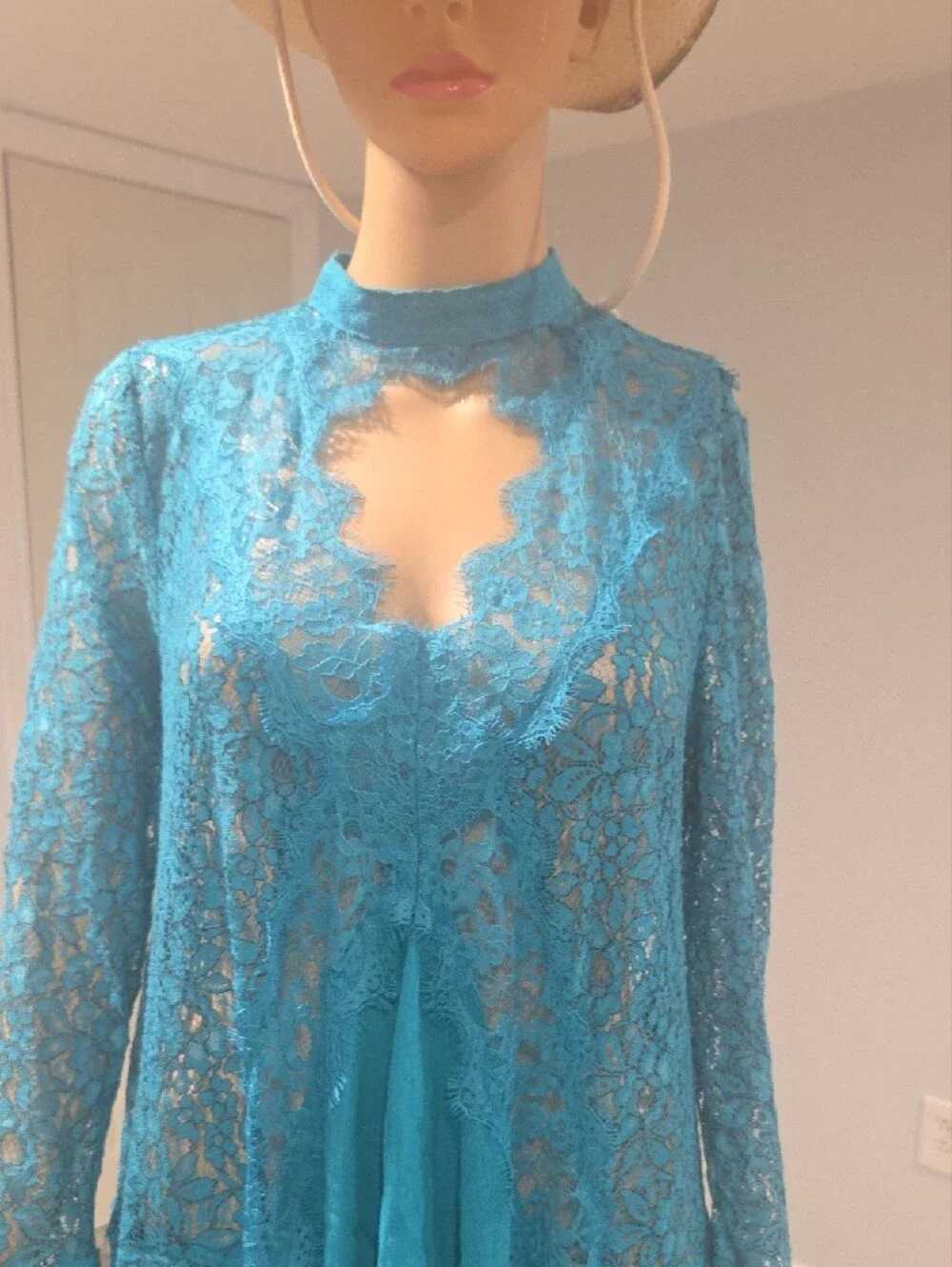 Free People Turquoise Lace Long-Sleeve  Tunic